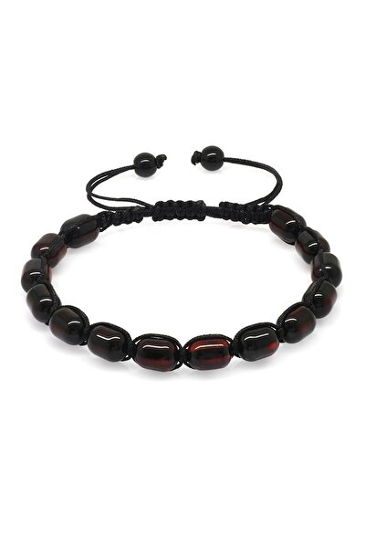 Tesbihane Makrome Örgülü Kapsül Kesim Koyu Kırmızı Renk Damla Kehribar Erkek ...