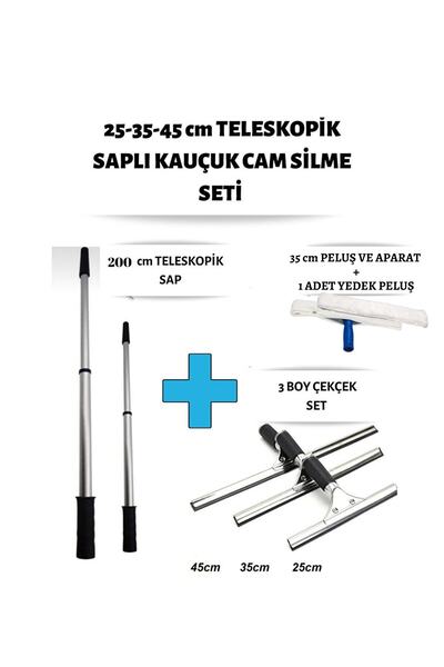 Oliva Nero Cam Silme Seti 3 Boy Çekçek 2 Metre Metal Teleskopik Sap 35 Peluş ...