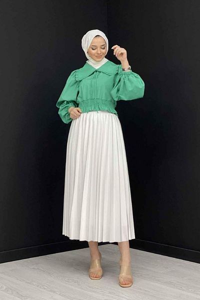 Trend Promosyon Fusta plisata cu aspect piele, Fusta lucioasa de zi speciala, Fusta Hijab