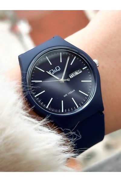 Q&Q Navy Blue Color, Silicone Strap, Calendar Men's/Women's Sports Wristwatch