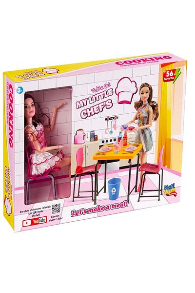 Kayyum Oyuncak My Little Chefs Table Set Table Chair Set 56 Pieces Barbie Girl with Infinite Movement Doll Play Set