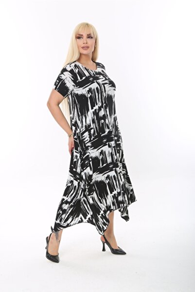 mami butik Ασύμμετρη φούστα μεγάλου μεγέθους με κοντό μανίκι από βισκόζη χτενισμένο βαμβάκι Κομψό άνετο καλοκαιρινό φόρεμα