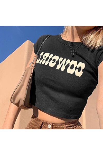 Gofeel Γυναικείο μπλουζάκι Harajuku με μοτίβο Cow Girl σε μαύρο χρώμα