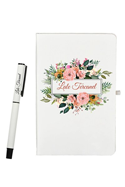 Bolbolhediye Kişiye Özel Çiçek Desenli Sevgiliye Hediye Defter Roller Kalem Seti