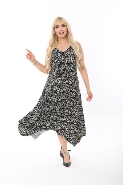 mezura tekstil Καλοκαιρινό φόρεμα με χτενισμένο βαμβακερό ασύμμετρο κομμένο μεγάλο μέγεθος