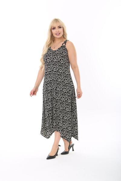 mezura tekstil Καλοκαιρινό φόρεμα με χτενισμένο βαμβακερό ασύμμετρο κομμένο μεγάλο μέγεθος