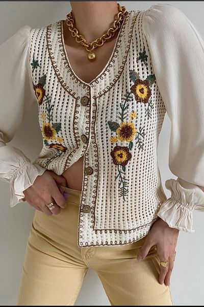 FEMELLE Cămașă de damă vintage cu broderie florală sezon nou