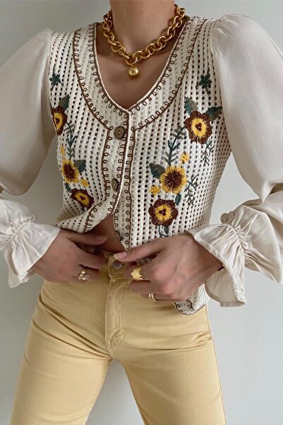 FEMELLE Kadın Yeni Sezon Çiçek Nakışlı Vintage Gömlek