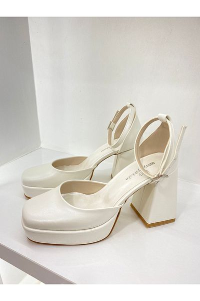 AZLAYAYAKKABI White Thick Heel Platform Bridal Shoes