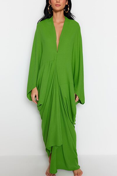 Trendyol Collection Khaki Wide Fit Maxi tkané plážové šaty TBESS23EL00274