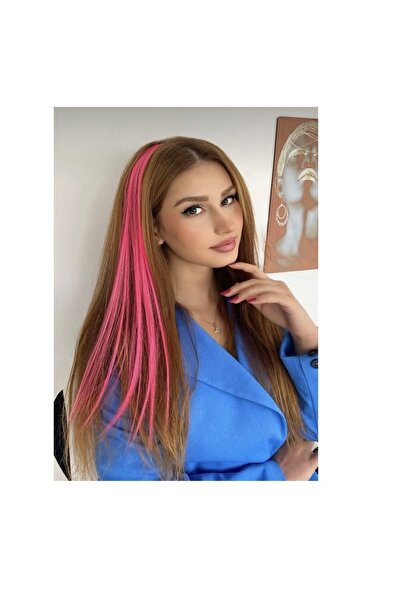 EBMER Postiță de păr cu prindere prin clips, culoare roz, păr colorat 50 cm