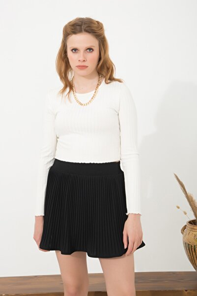 ARV MODA FASHİON THAT İNSPİRES Siyah Dört Mevsim Pileli Atlas Kumaş Spor Şık Şort Etek