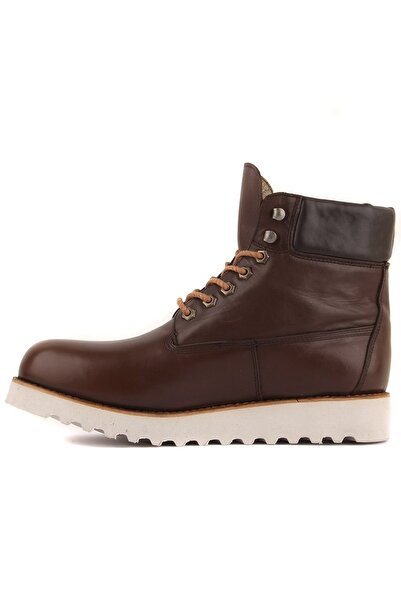 SailLakers - Καφέ δερμάτινες ανδρικές μπότες με κορδόνια 102-7101-40306E