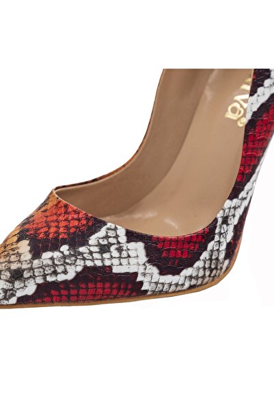 MADİVA Oranj ( Portakal) Renkli Yılan Desenli 10 Cm Topuklu Stiletto