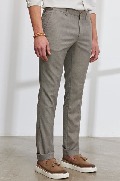 ALTINYILDIZ CLASSICS Мъжки кафяви бели тесни панталони с тесен страничен джоб...