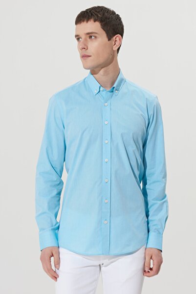 ALTINYILDIZ CLASSICS Чоловічий бірюзовий тонкий комір на ґудзиках 100 бавовняний з візерунком Сорочка
