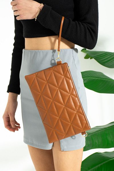 bibags Taba Quilted Portfolio Clutch Bag Βραδινή τσάντα φορέματος
