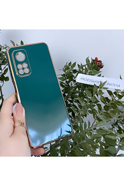 Aksesuarda Moda Xiaomi Mi 10 T Uyumlu Gold Detaylı Parlak Lazer Kesim Kılıf