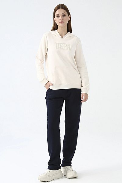U.S. Polo Assn. Hooded Collar Printed Beige Women's Sweatshirt Gızmo-sk022