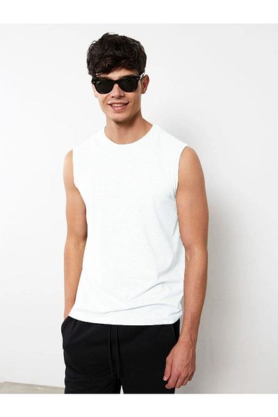 LC Waikiki Tricou alb pentru atlet pentru bărbați, bumbac pieptănat fără mâneci, cu gâtul turn, din stilul tău de modă