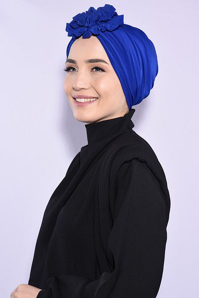 Ns nowascarf Double Sided Rose Gathered Bonnet Saks Blue - Saks