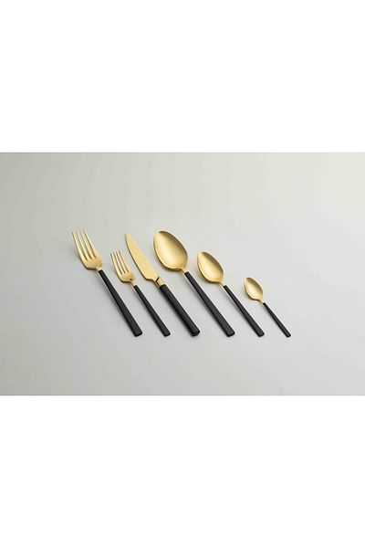 Nehir Dalyan Gold Black Mother of Pearl 36 Piece Boxed Cutlery Set