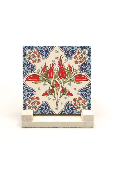 Sadrazam Ottoman Iznik Tile Pattern Printed Natural Stone Tabletop
