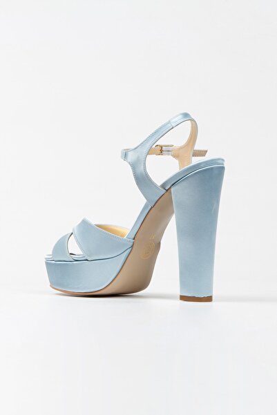Çnr&Dvs Bebe Mavisi Saten Klasik Ayakkabı Kalın Topuklu Kadın Abiye Ayakkabı Cnr93056a
