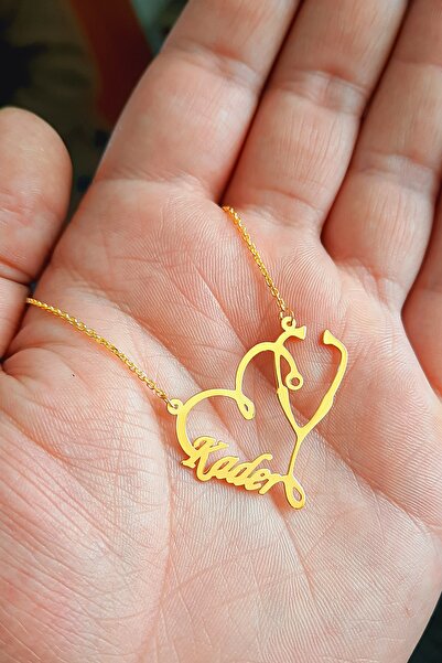 Sahra Gümüş 925 Ayar Gümüş 22 Ayar Altın Kaplama Isimli Kalpli Steteskop Kadı...