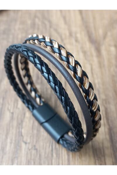 REGGENTE سوار من الجلد المضفر باللون الأسود البني