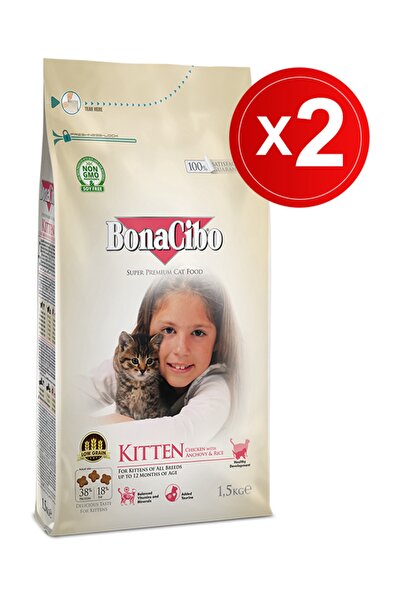 BonaCibo Kitten 1.5 Kg X 2 Li - Tavuklu (hamsi Ve Pirinç Eşliğinde) Yavru Kedi Maması