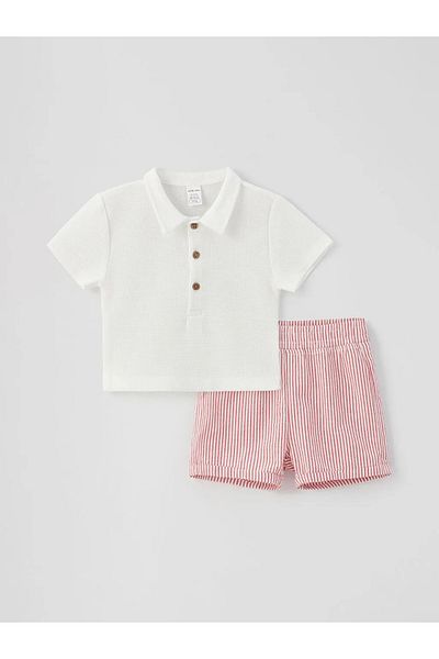 LC Waikiki Lcw Baby Polo Collar Short Sleeve Baby Boy T-Shirt and Shorts Set of 2