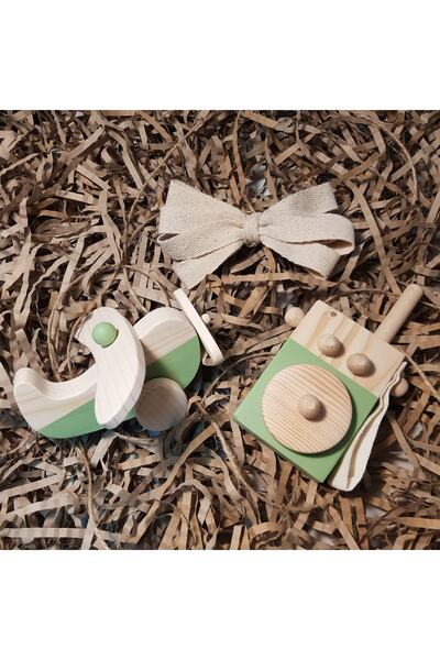 aswood Ahşap Montessori Baby Telsiz + Baby Uçak Oyuncak Set,waldorf Oyuncak,h...