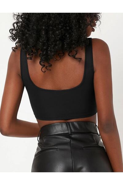 Liona Women's Square Neck Black Slim Fit Mini Crop Top Blouse