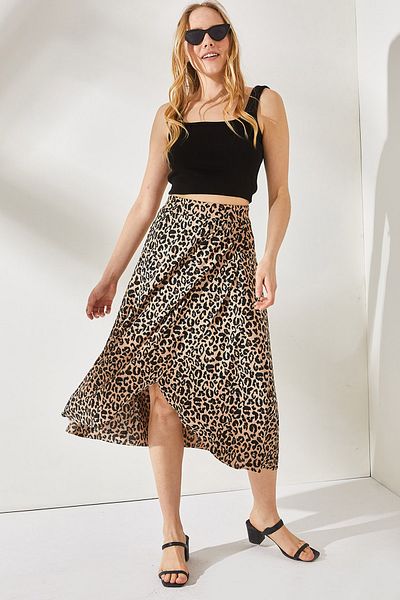 Olalook Γυναικεία Leopard Mink Wrap Φούστα ETK-19000154