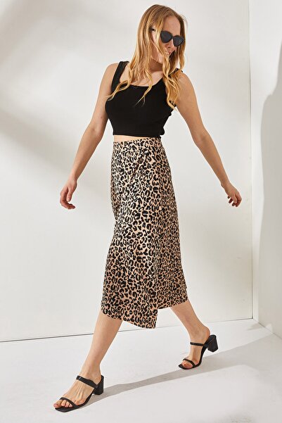 Olalook Kadın Leopar Vizon Anvelop Etek ETK-19000154