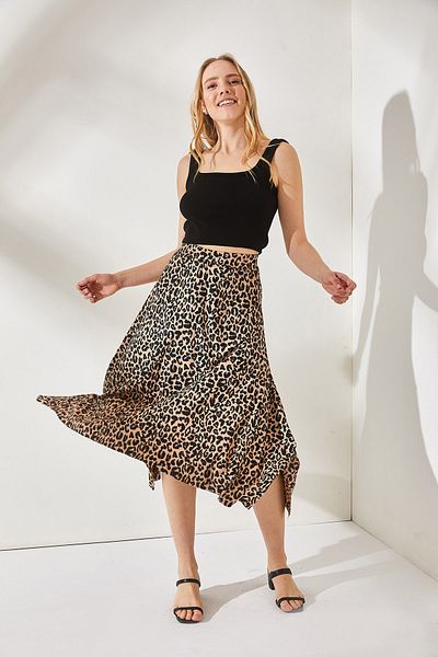 Olalook Női Leopard Mink aszimmetrikus mintás szoknya ETK-19000122