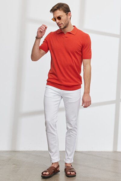 ALTINYILDIZ CLASSICS Πλεκτό μπλουζάκι με κοντό μανίκι με λαιμόκοψη σε κανονική κοπή με πλακάκια ανδρικά