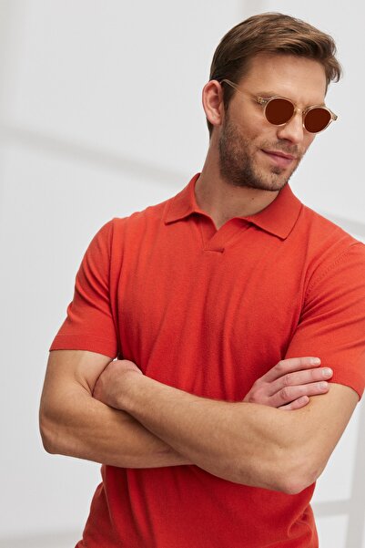 ALTINYILDIZ CLASSICS Πλεκτό μπλουζάκι με κοντό μανίκι με λαιμόκοψη σε κανονική κοπή με πλακάκια ανδρικά