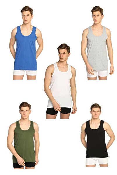 YNCUNDERWEAR Erkek Klasik Penye Atlet Siyah Beyaz Gri Haki Mavi 5 Adet