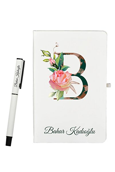 Bolbolhediye Çiçek Tasarımlı Arkadaşa Hediye Kişiye Özel Defter Roller Kalem ...