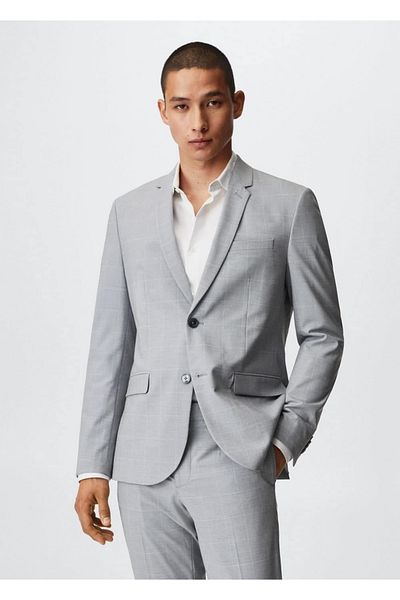 MANGO Man Super Slim Fitted Checkered Blazer Jacket