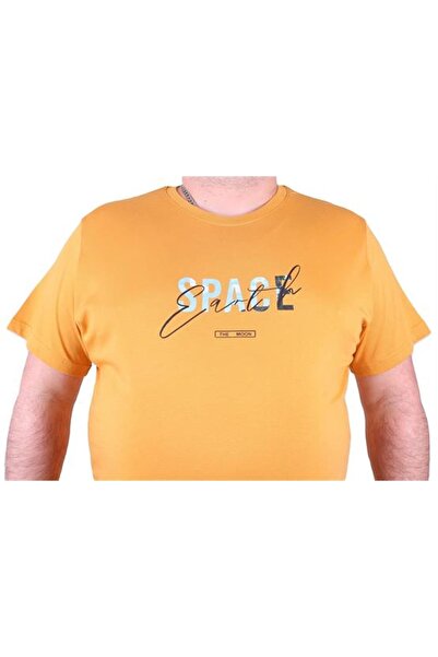 Starbattal Men's Large Size T-Shirt - Crew Neck, Space 23123 Mustard