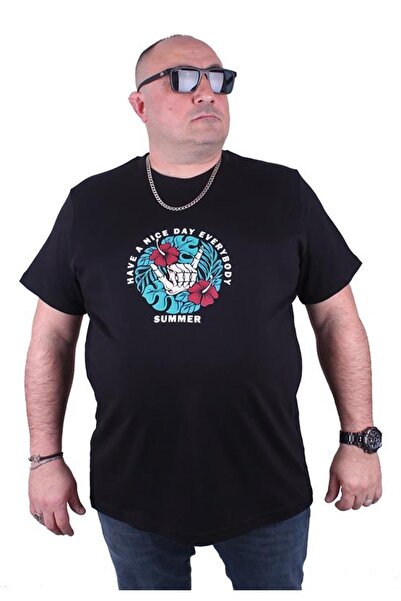 Starbattal Tricou bărbătesc cu guler rotund de mărime mare Vara 23119 negru