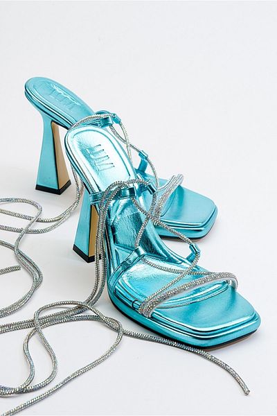 LuviShoes Mezzo Metallic Baby Blue Women's Heeled Sandals