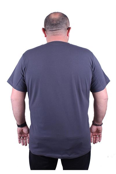 MocGrande Men's Large Size Lycra Basic V-Neck T-Shirt 11160 Fume