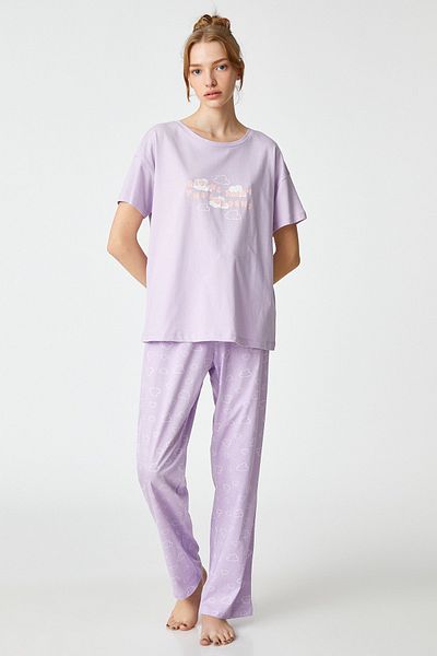 Koton Pyjama - Lila - Mit Slogan