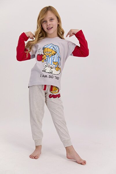 ROLY POLY Garfield Lisanslı I'm So Tired Açık Gri Kız Çocuk Pijama Takımı L1411