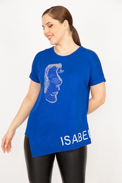 Şans Bluză de damă Saks Plus Size cu piatră și imprimeu 65n35876