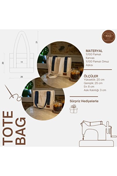 Miaju Askılı Kanvas Mini Tote Çanta, Yüksek Kalite Pamuk Kanvas Omuz Çantası, Günlük Mini Çanta